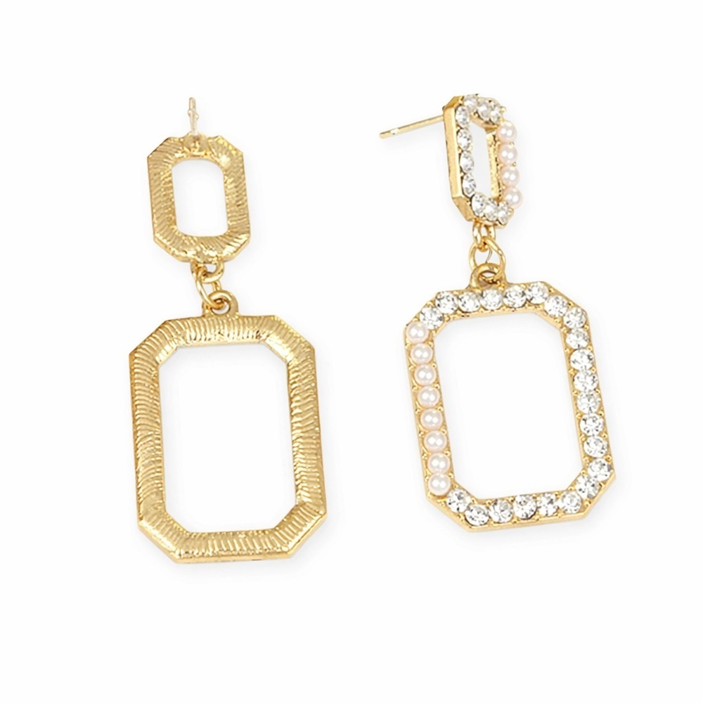 Tuckernuck Square Pearl and Crystal Drop Earrings